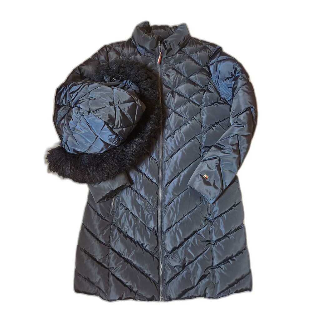 Tommy Hilfiger Hooded Long Puffer Coat Women’s Medium Dark Blue